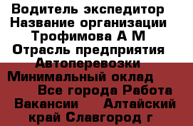 Водитель-экспедитор › Название организации ­ Трофимова А.М › Отрасль предприятия ­ Автоперевозки › Минимальный оклад ­ 65 000 - Все города Работа » Вакансии   . Алтайский край,Славгород г.